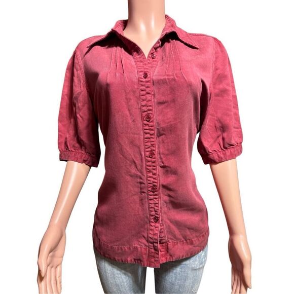 Pulp short sleeve burgundy pleated button down casual shirt L - Picture 1 of 6